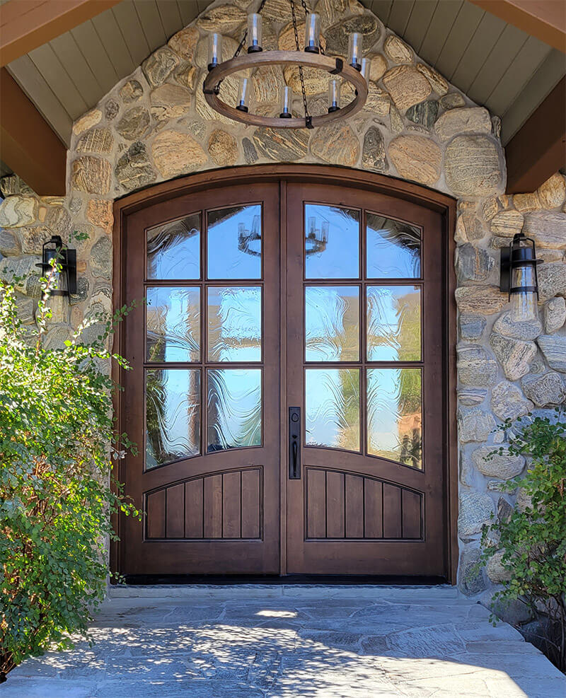 1-Panel, 6-Lite Double Entry Door with Spanning Flat Arched Top