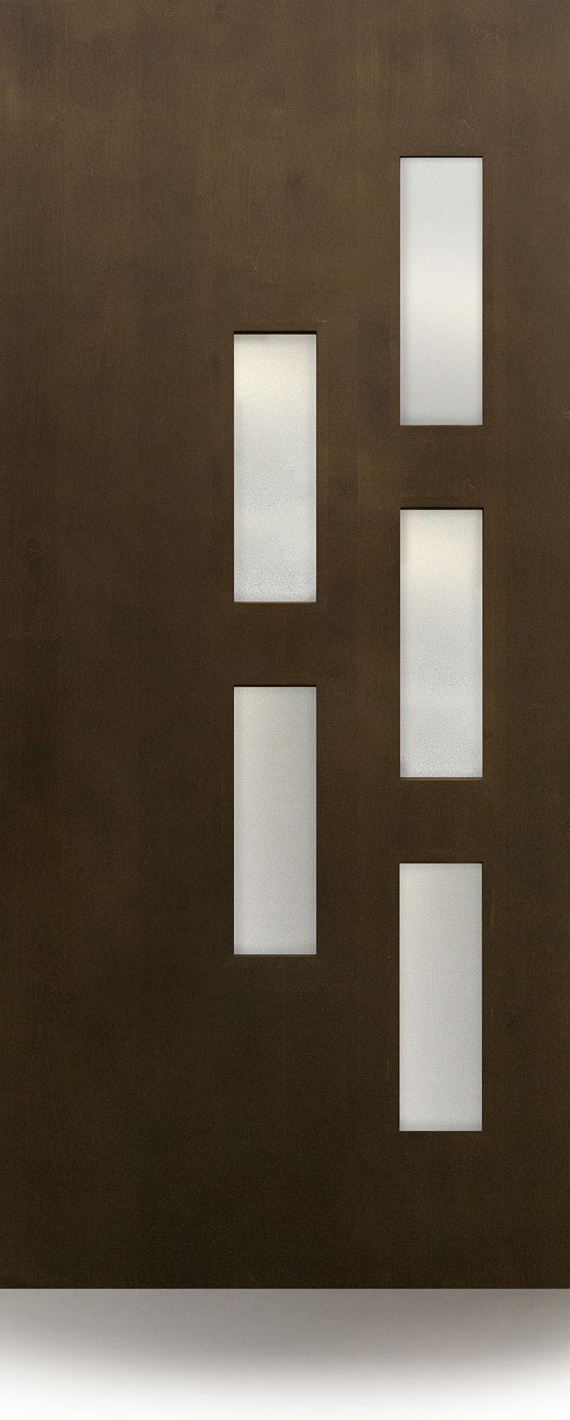 Flush door with 5 lites placed in an asymmetrical vertical pattern