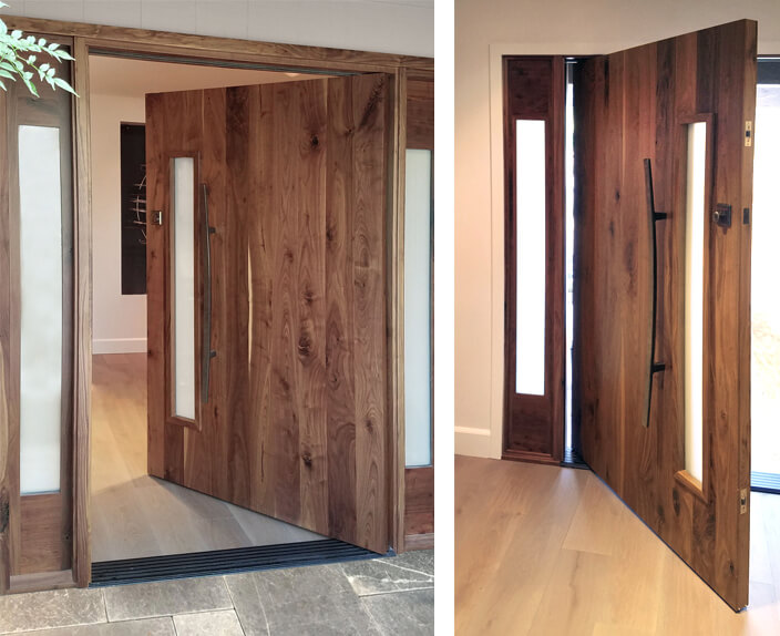 Pivot Doors made from Knotty Walnut finished in Yampa River glaze