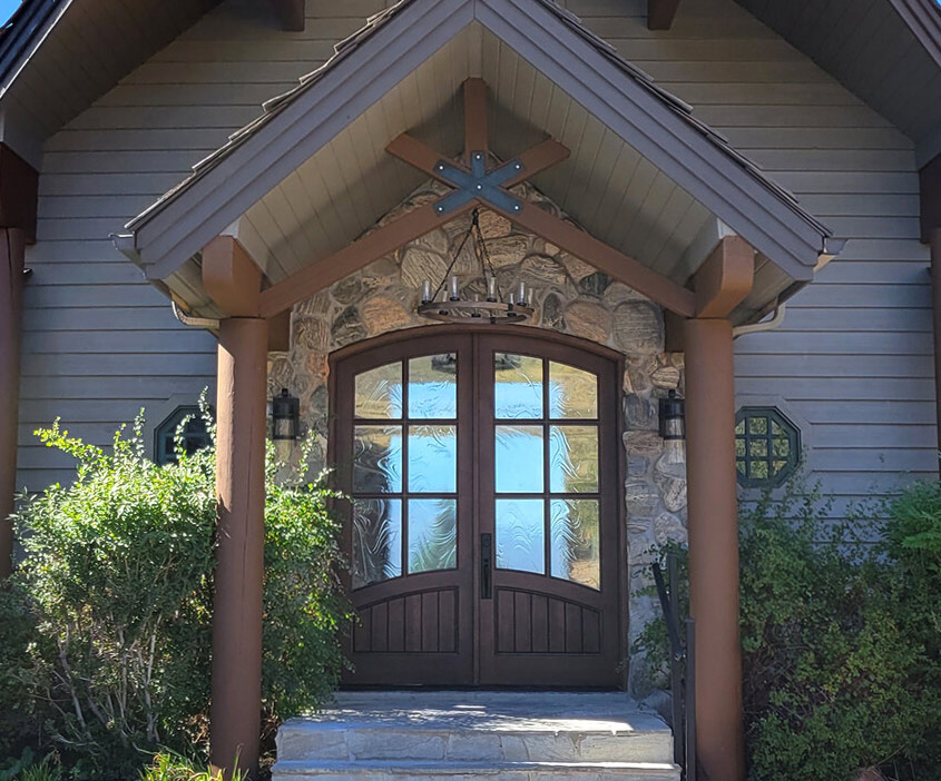 Rustic Arched-Top Wood Door with Baroque Glass FH-0106-D140