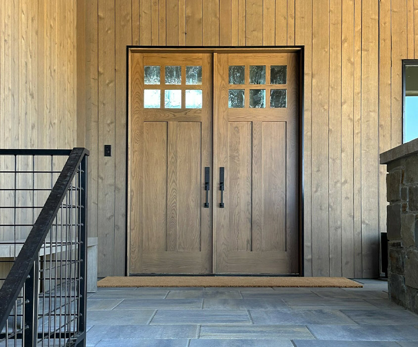 Double Craftsman Wood Door Entrance