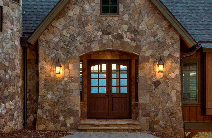 Exterior European-style Wood Door with Glass Panels