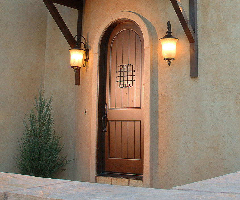 Exterior Arched-Top Mediterranean Wood Door - TR-0200-D008-P