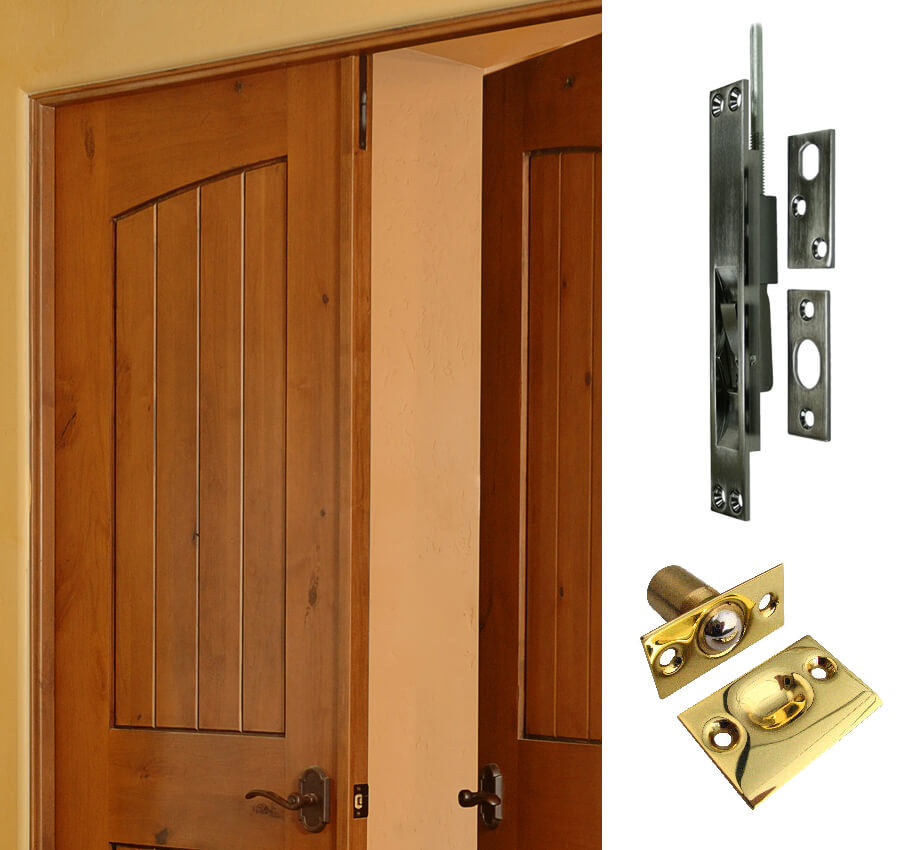 A photo of Double Door Hardware and woood double door example